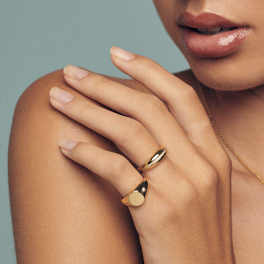 dainty gold signet ring with crystals