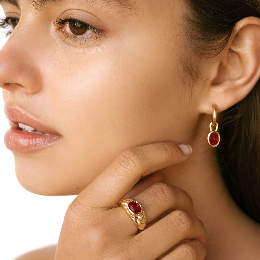 gold and ruby drop earrings