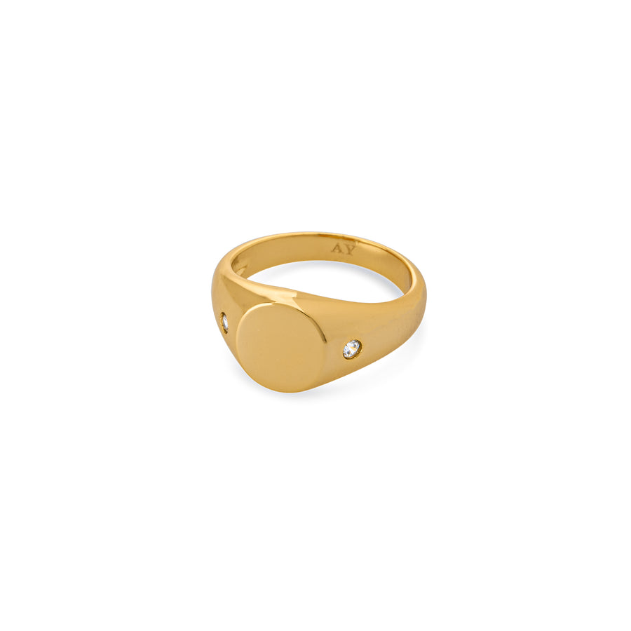 dainty gold signet ring with crystals