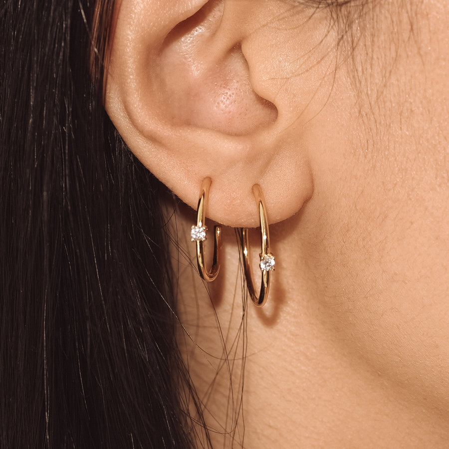 dainty gold hoop earrings with crystal