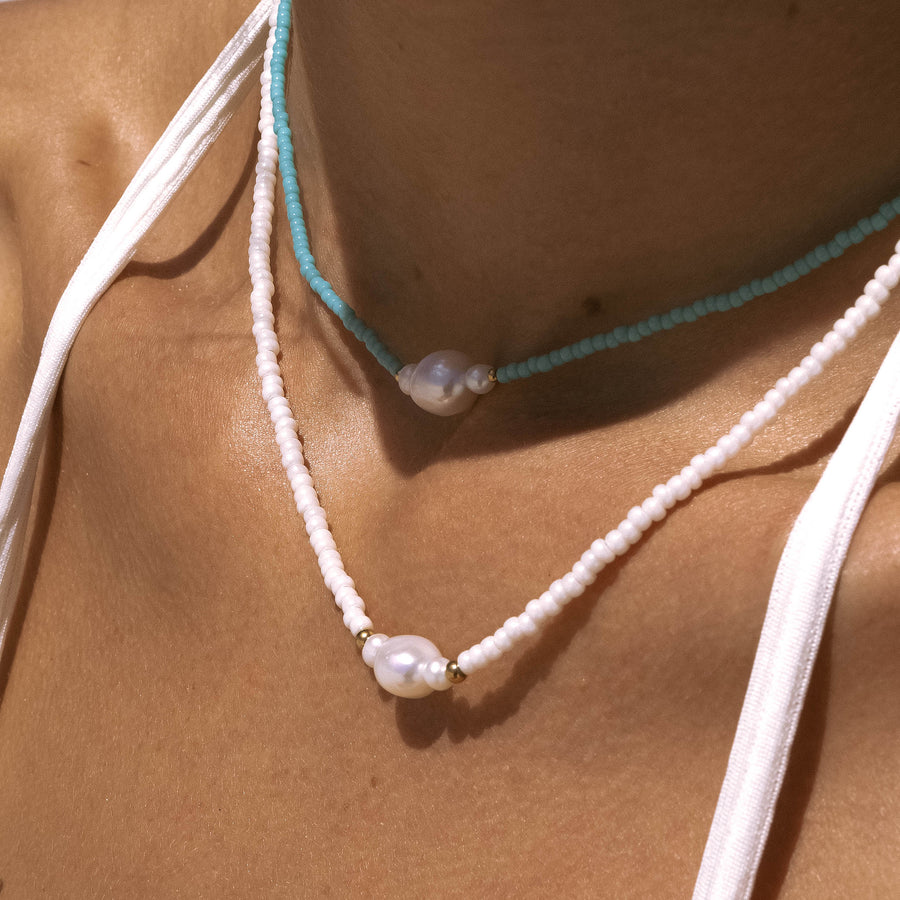 glass beads and pearl choker necklace