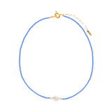 blue beaded choker with pearl