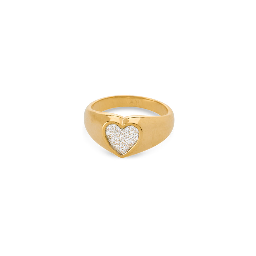 gold heart signet ring with pave crystals