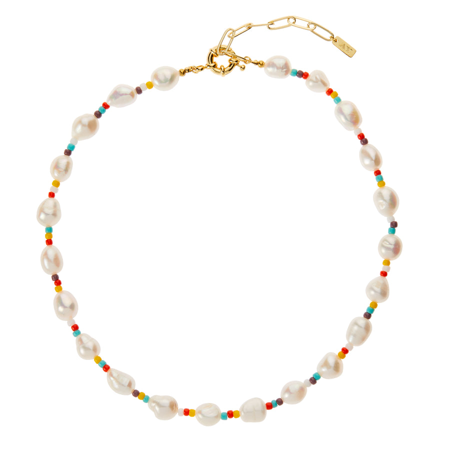pearl choker necklace with rainbow beads