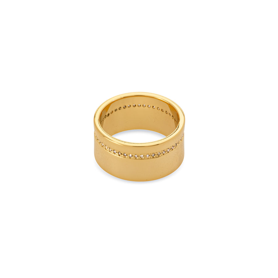 wide gold ring with crystal inlay