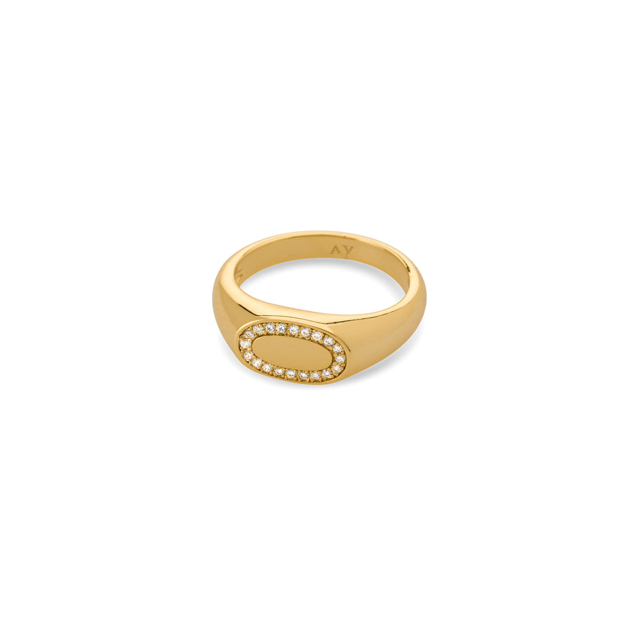 small gold signet ring with crystals