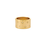 wide gold ring with crystal stars